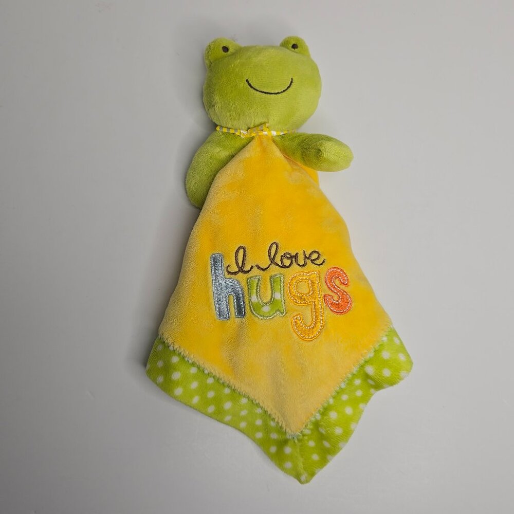 Carters Just One Year Green Frog Baby Lovey Security Blanket I Love Hugs Rattle